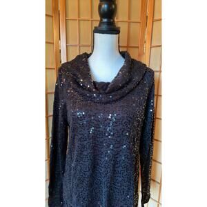 IMAN Sweater Black Cowl Neck Sequins Long Sleeved Sweater